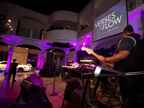 Staging, screens, and lighting set by Technical Director Trey Smith at The Bell Tower on 34th